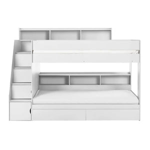 White bunk bed with desk on a white background