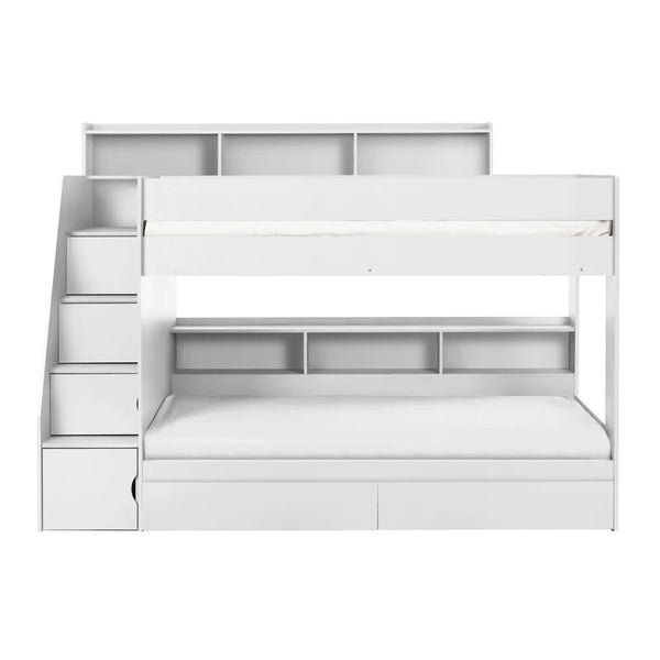 White bunk bed with desk on a white background