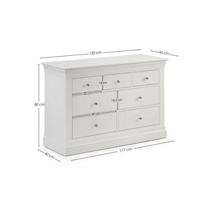 white 4+3 chest of drawers labelled with dimensions