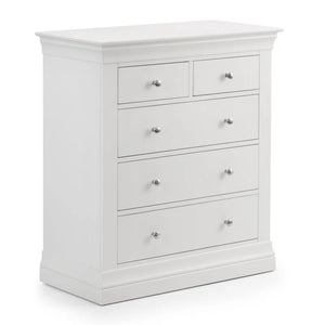 White dresser with multiple drawers on a white background