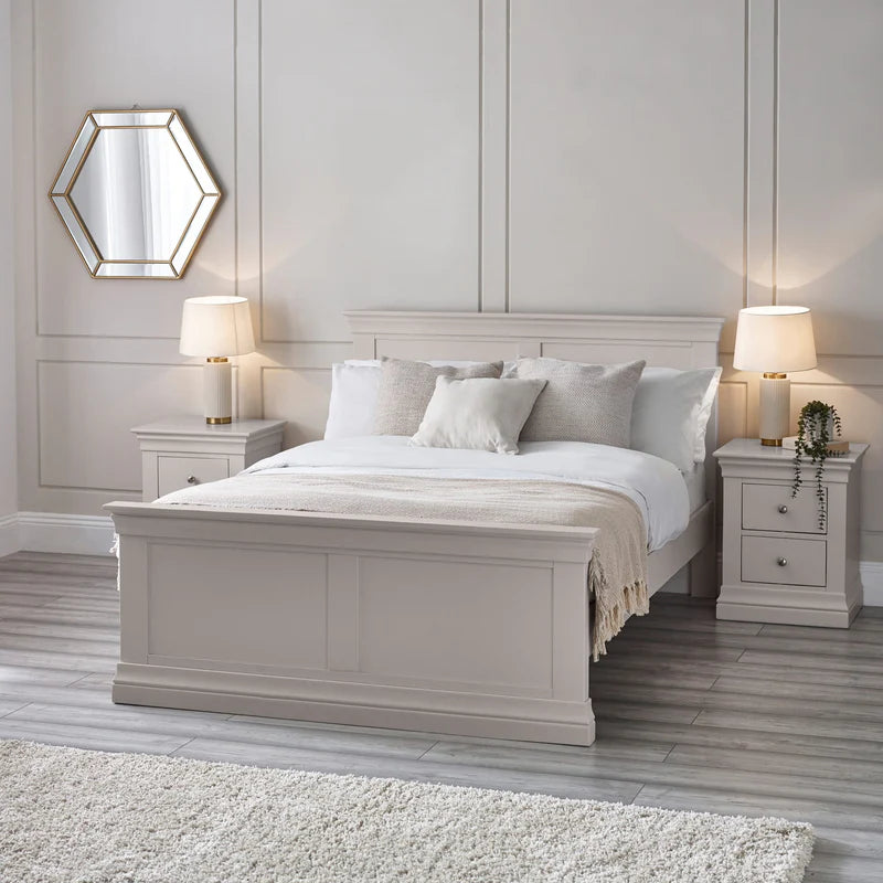 Clanton grey bedframe on white background