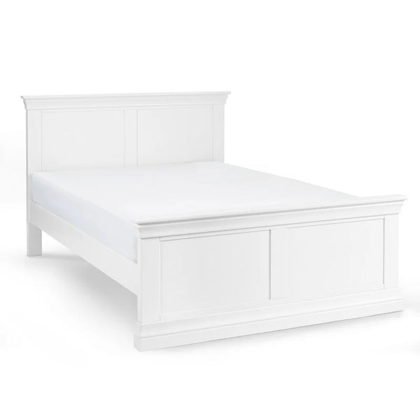White wooden bed frame on a white background
