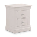 Light gray nightstand with two drawers on a white background