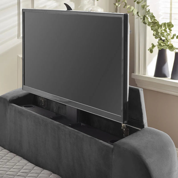 Claudia ottoman TV bedframe open detail roomshot