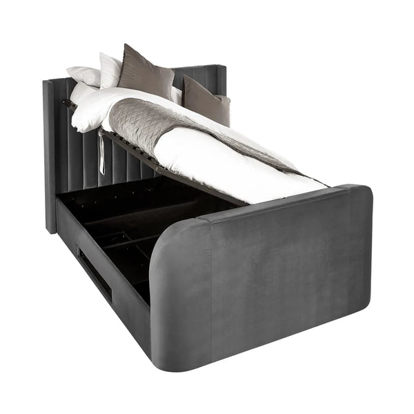 Claudia ottoman TV bedframe open detail white background