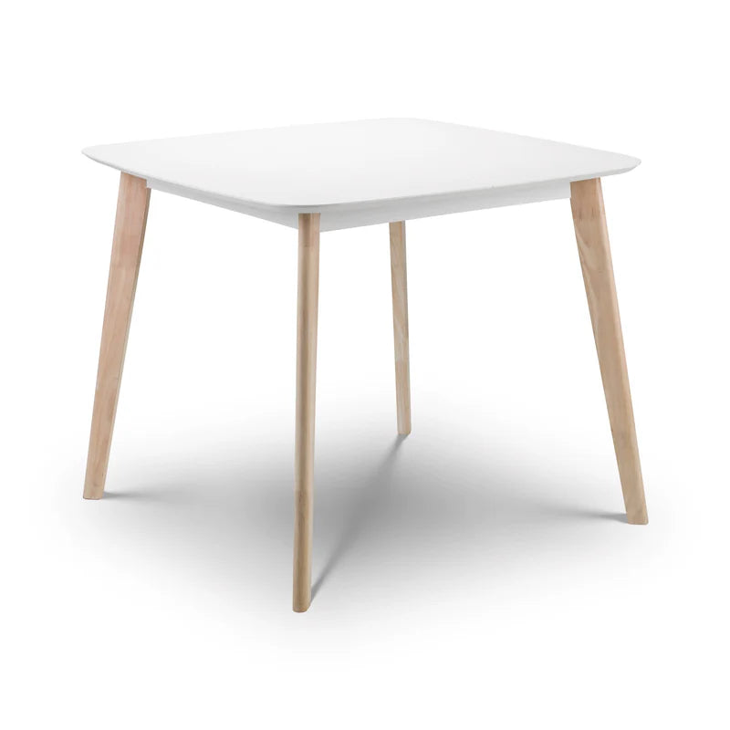 White table with wooden legs on a white background