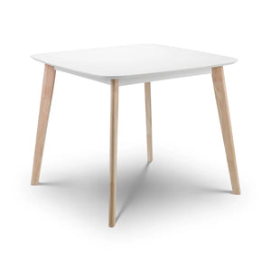 White table with wooden legs on a white background