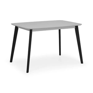 Square table with black legs on a white background