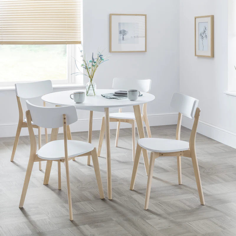 Coco white and light wood dining table white background