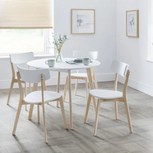 Coco white and light wood dining table  roomshot