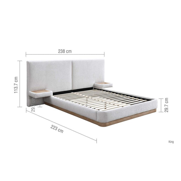Bed with dimensions labeled on a white background