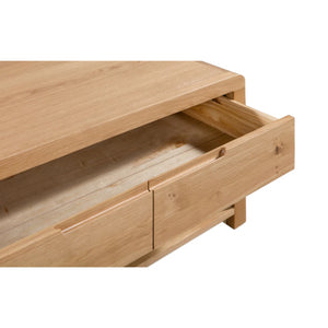 Wooden drawer unit with a drawer open on a white background