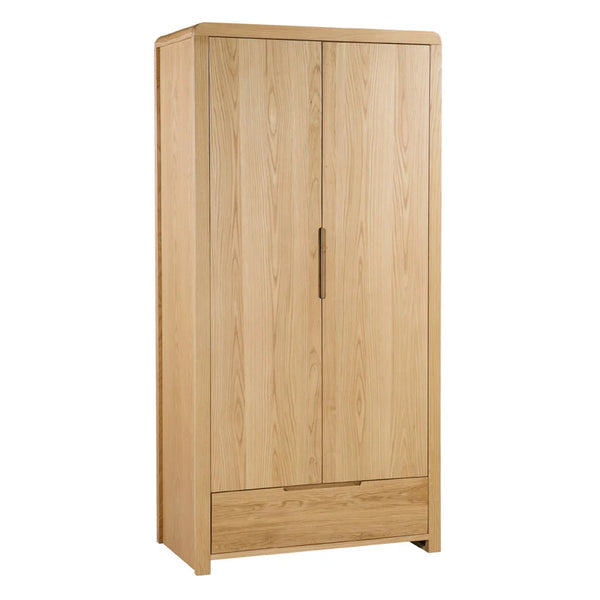 Wooden wardrobe with two doors on a white background