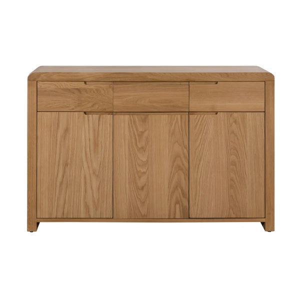 Wooden sideboard with drawers and doors on a white background
