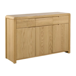 Wooden sideboard with drawers and doors on a white background