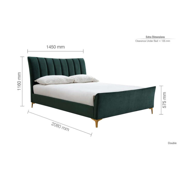 Green bed with dimensions labeled on a white background