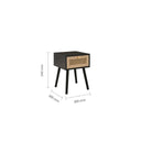 Small black side table with dimensions on a white background