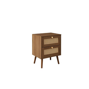 Wooden nightstand with two drawers on a white background