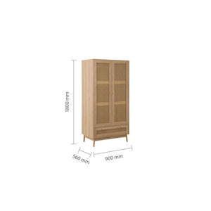 Wooden cabinet with dimensions on a white background