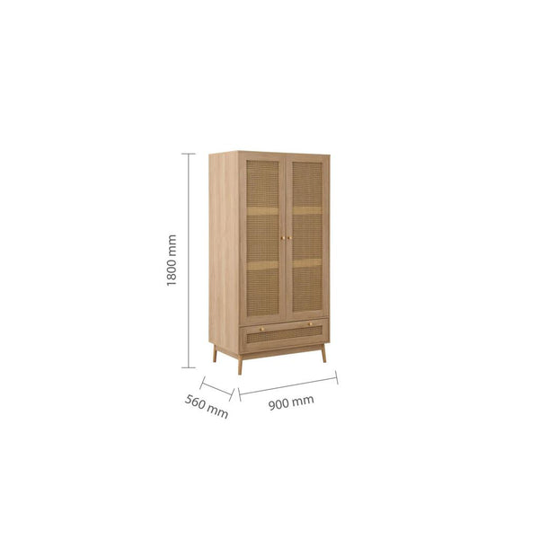 Wooden cabinet with dimensions on a white background