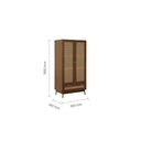 Wooden wardrobe with dimensions on a white background