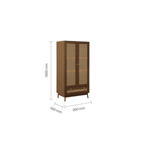 Wooden wardrobe with dimensions on a white background