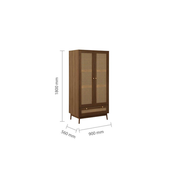 Wooden wardrobe with dimensions on a white background