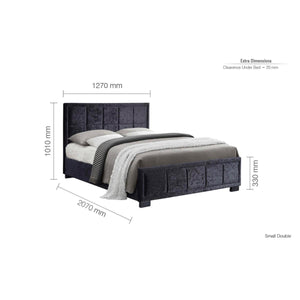 Bed with dimensions labeled on a white background