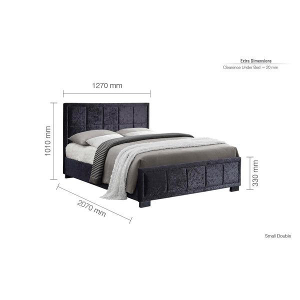 Bed with dimensions labeled on a white background
