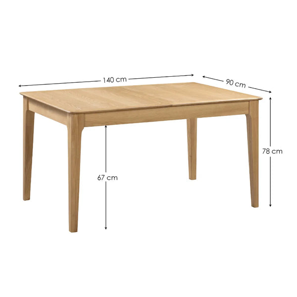 Wooden table with dimensions marked on a white background