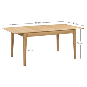 Wooden table with dimensions labeled on a white background