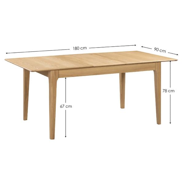 Wooden table with dimensions labeled on a white background