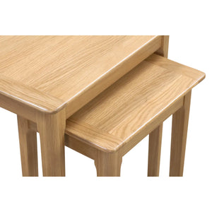 Two wooden nesting tables on a white background