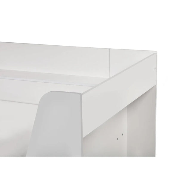 White rectangular object with a corner cutout on a white background