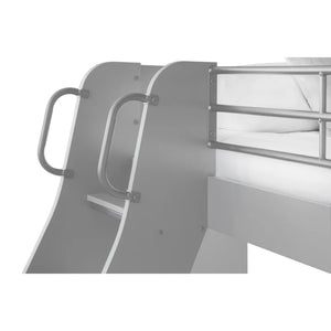 Metallic slide with handrail on a white background