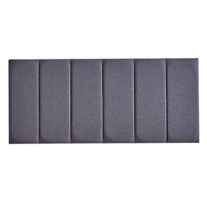 Gray upholstered headboard with a pleated design on a white background