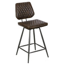Brown bar stool with quilted backrest on a white background