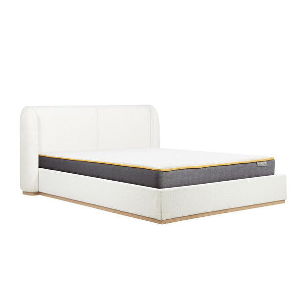White bed frame with a mattress on a white background