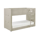 Beige bunk bed with ladder on a white background