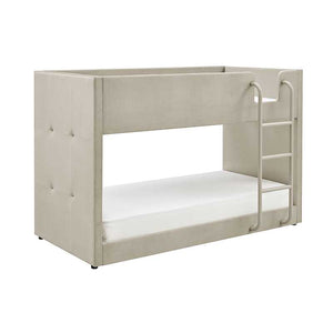 Beige bunk bed with ladder on a white background