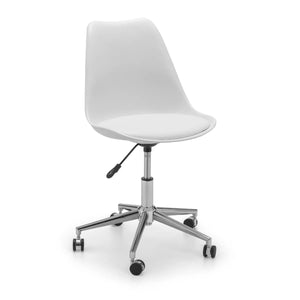 White office chair with a chrome base on a white background