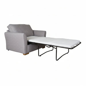 Gray sofa bed with a pull-out mechanism on a white background