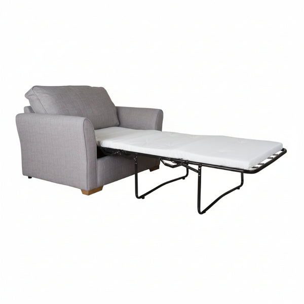 Gray sofa bed with a pull-out mechanism on a white background