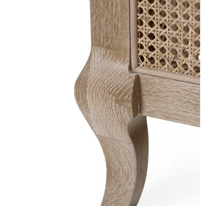 Close-up of a wooden side table with a lattice design on a white background