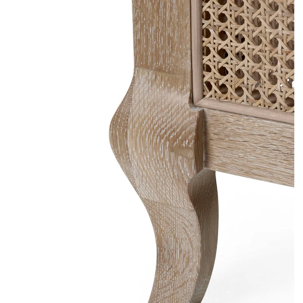 Close-up of a wooden side table with a lattice design on a white background