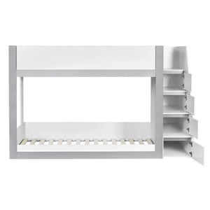 White bunk bed with a ladder on a white background
