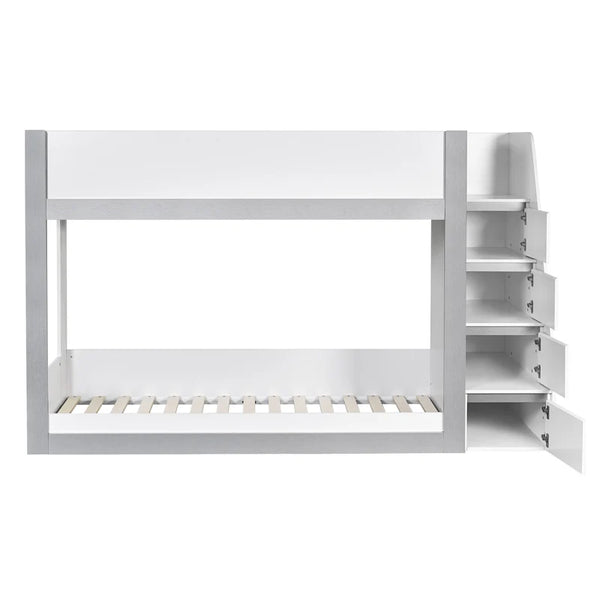 White bunk bed with a ladder on a white background