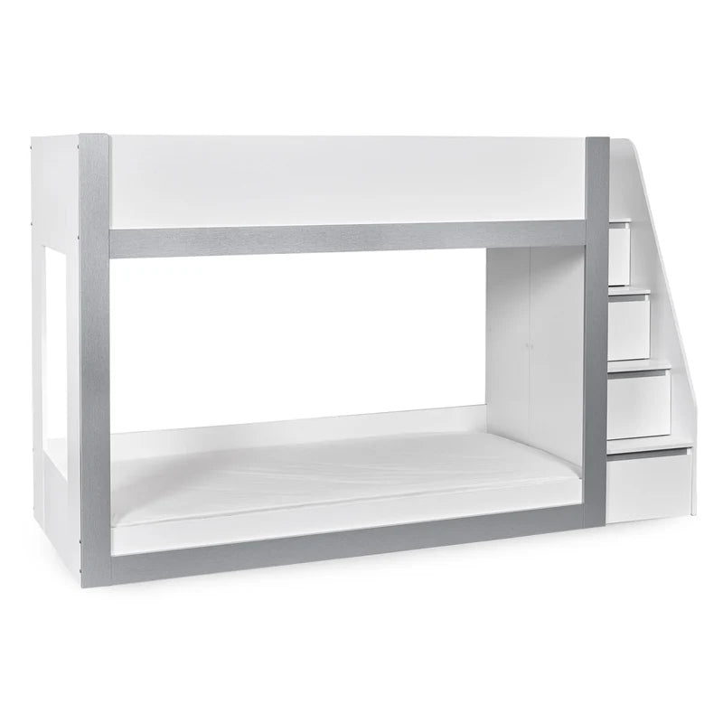 White and gray bunk bed on a white background