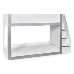 White and gray bunk bed on a white background