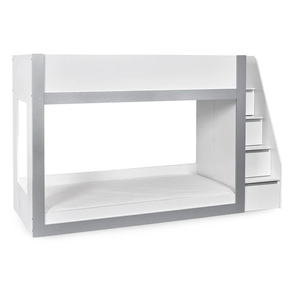 White and gray bunk bed on a white background